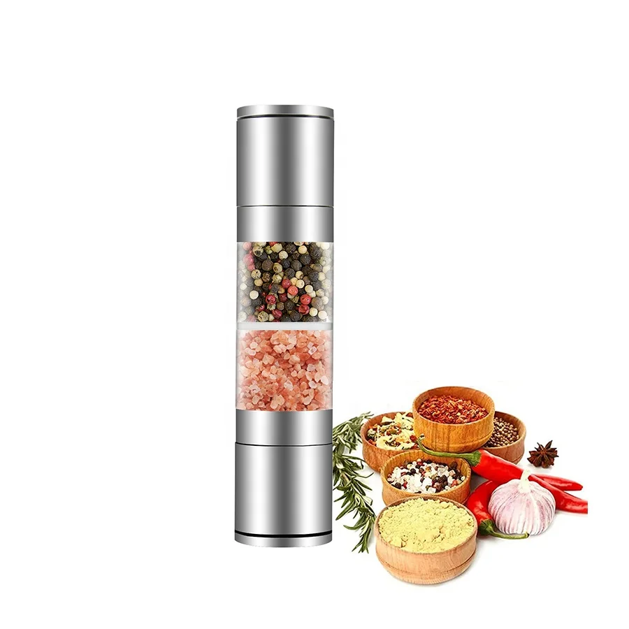 Low MOQ 2021 New Mini  BBQ Tools Stainless Steel Manual Salt Pepper Mill 2 In 1 With Adjustable Mechanism