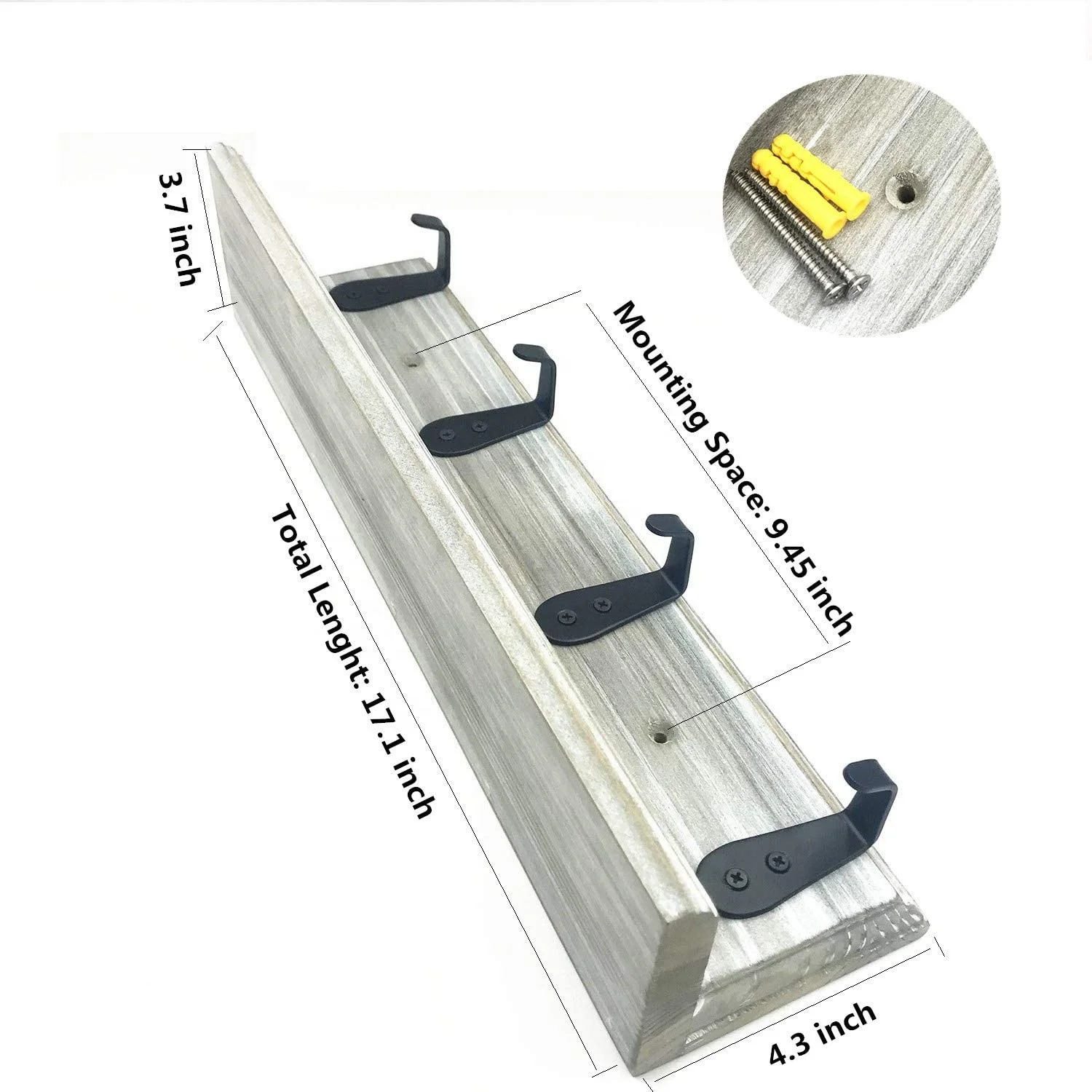 Wall Mounted Entryway Shelf Wall Floating Rustic Shelf Entryway Hanging Coat Rack with 4 Metal Hooks for Entrywaym Decor