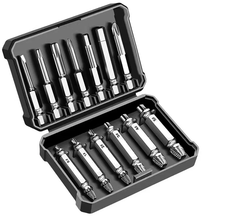 High quality HSS 13PCS Mixed Damaged Bolt and Broken Screw Extractor Set 0#-5# with screwdriver
