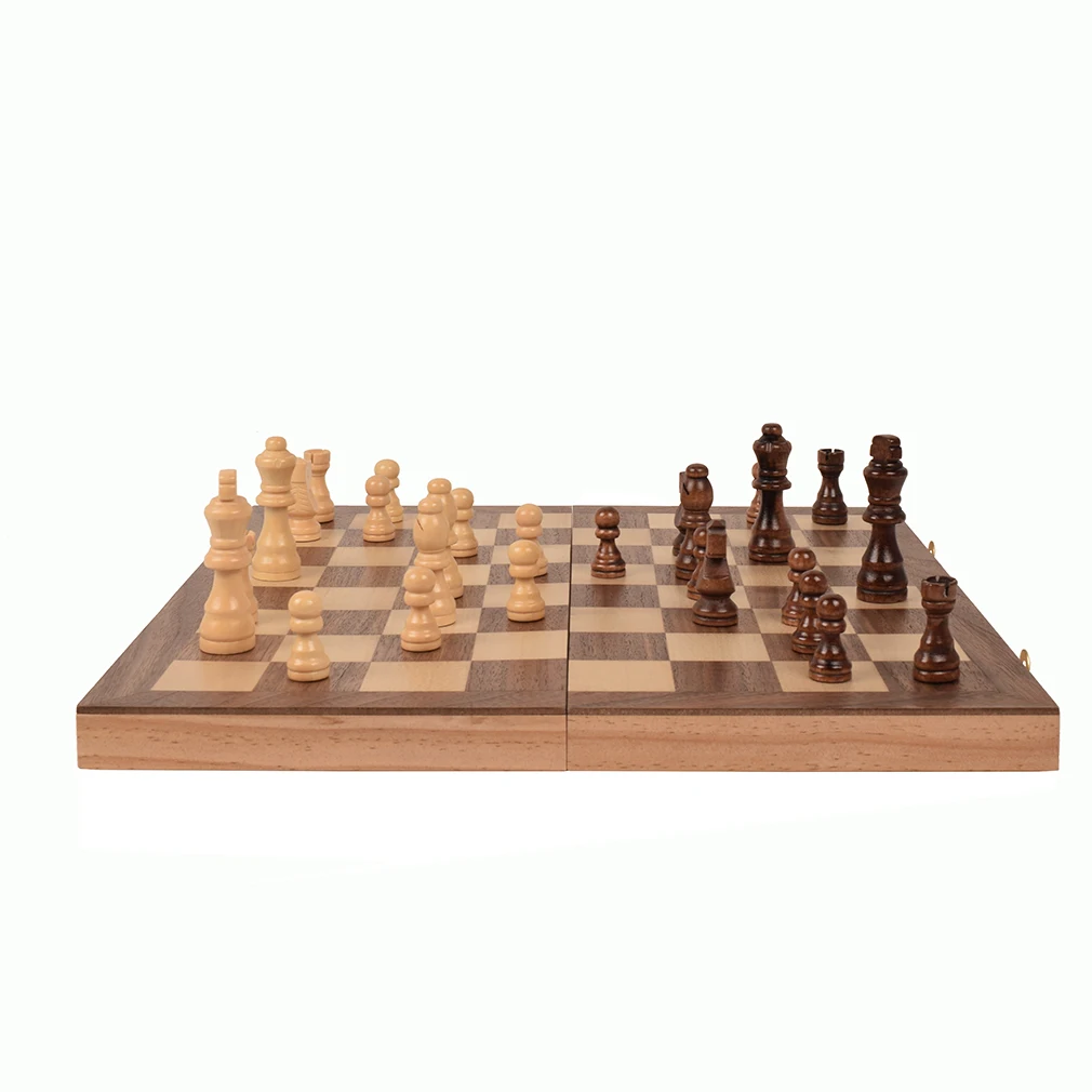 Folding Board with Pieces Storage for Travel Chess Game Portable 15-Inch Magnetic Wooden Classic Chess Set