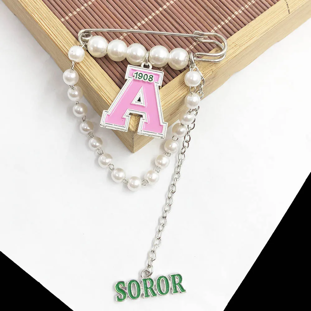 Greek Letter Pink Green ALPHA KAPPA ALPHA   Hanger Dangle Girl Brooches Flower Silver Brooch Pin Jewelry
