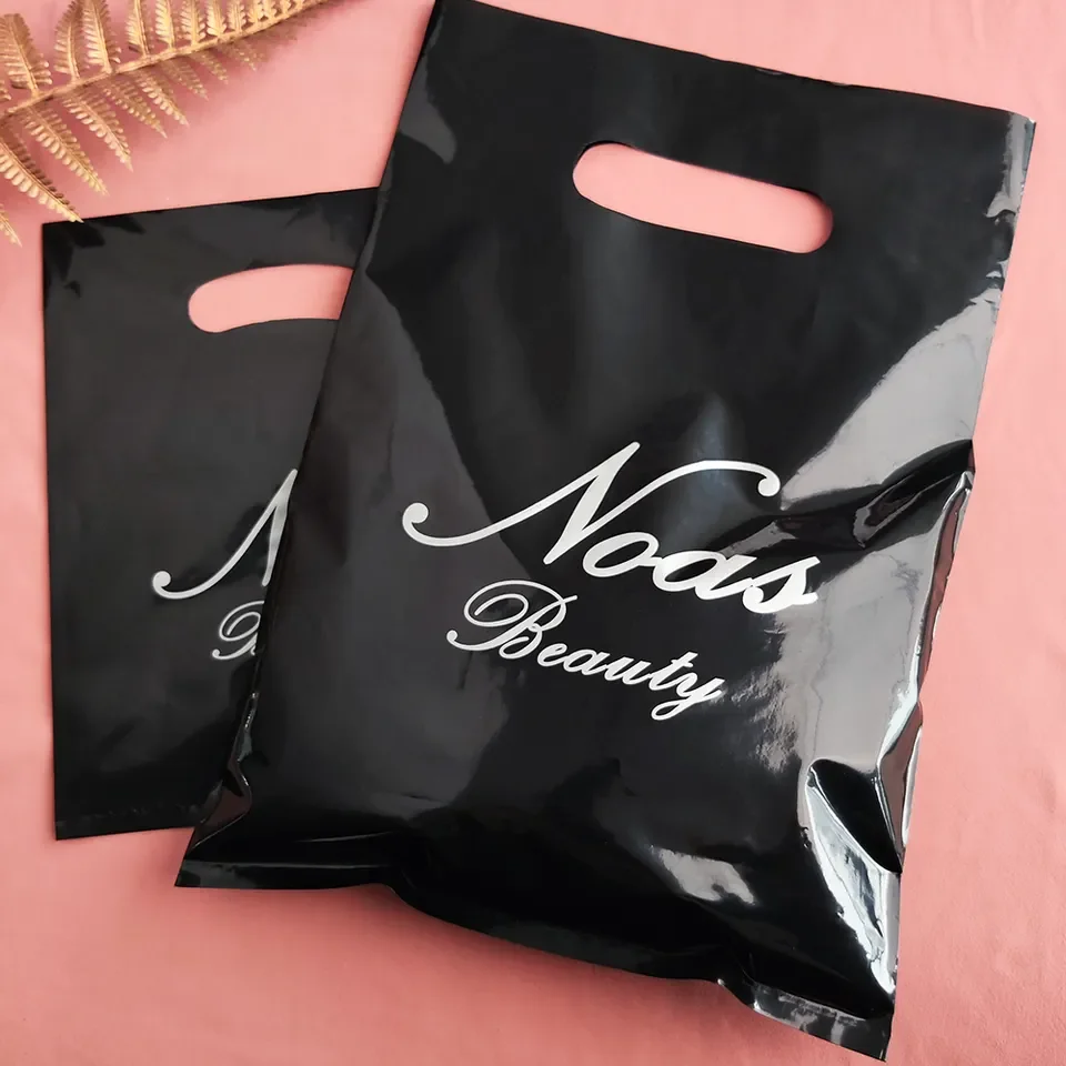 Custom Boutique Retail Packaging Pink Reusable Carry Bag Die Cut Handle Plastic Shopping Bags with Logos