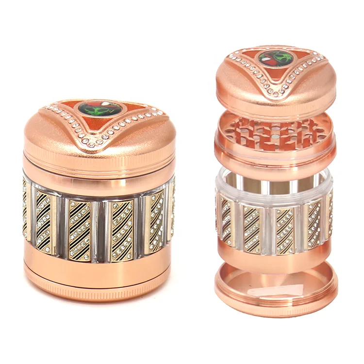 Rose Gold Custom Zinc Alloy 63mm 4 Layer Tobacco Dry Spice Grinder Dry Herbal Grinder Machine Tobacco Herb Grinder Wholesale