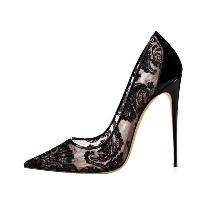Mesh Embroidered Classic Luxury Designer Shoes Lady Pencil Heeled Stiletto Shoe Pumps Good Quality Sexy Women Party High Heels