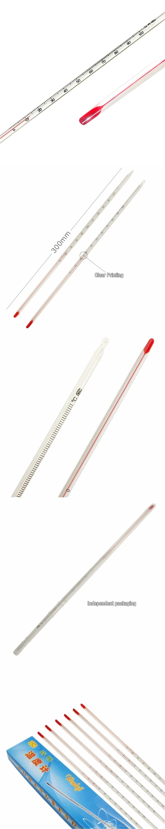 red,blue,green,black alcohol filled 300mm long thermometers 0-150C