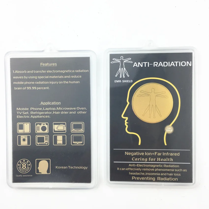 Mobile Phone Anti Radiation Sticker Custom 24k Gold Foil Sticker Round Quantum Shield box package 5G Wifi Blocker