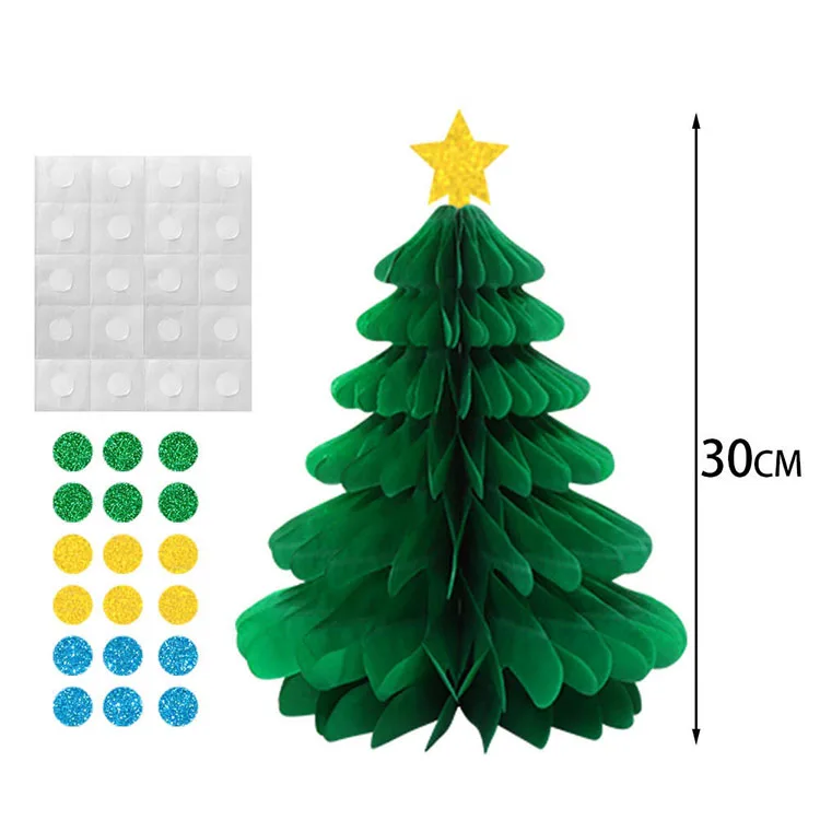 12In Eco-Friendly Honeycomb Paper Christmas Tree Hat Bell Hanging Ornaments Christmas Trees With Star For Xmas Decorations