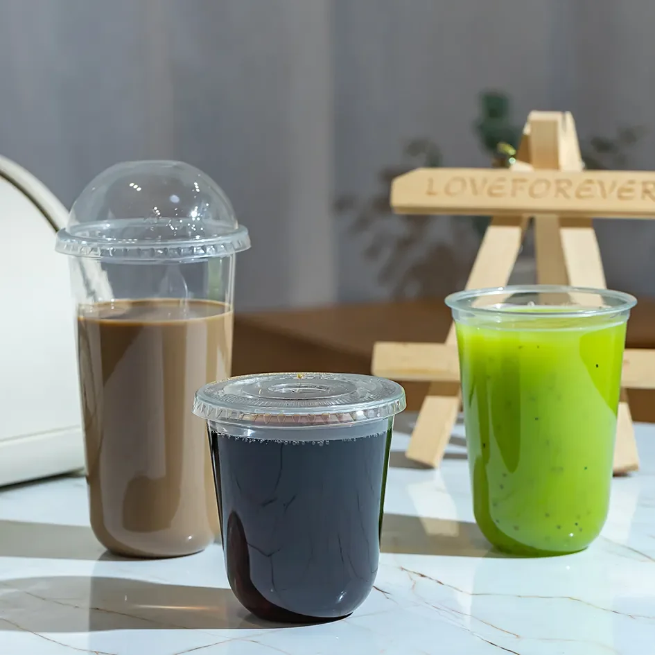 Disposable U Shape PET Cup Juice Split Cup Clear Plastic New Plastic Containers with Lids Beverage Plastic Containers for Sweets