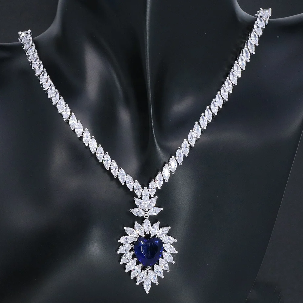 2021 jewelry display set dubai bridal jewelry sets blue zircon accessories fashion Women wedding jewelry sets 4pcs
