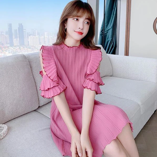 Summer knitted short skirt sexy slimming hip dress  short-sleeved ice-silk knitted dress for women