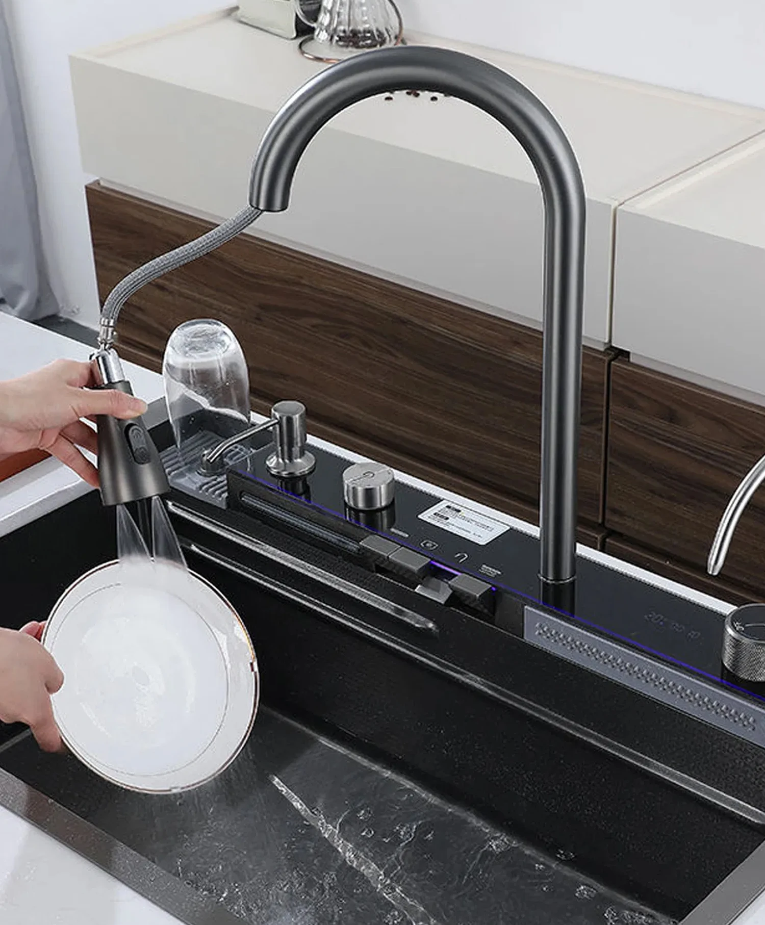 Flying Rain Waterfall Smart kitchen sinks china Luxury Organizer Rack Sink Dish Dish Storage Rack multifunctional sink kitchen