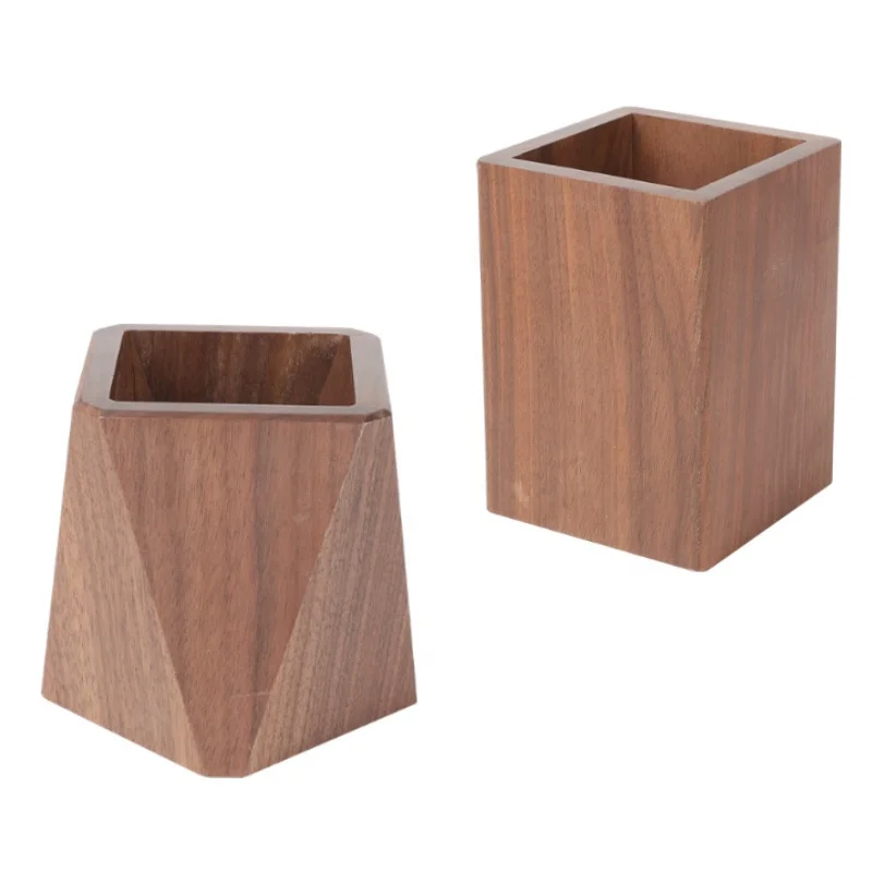 Office Desk Pen Pencil Holder Bamboo Wood Pen Holder Creative Black Walnut Pen Pencil Holder