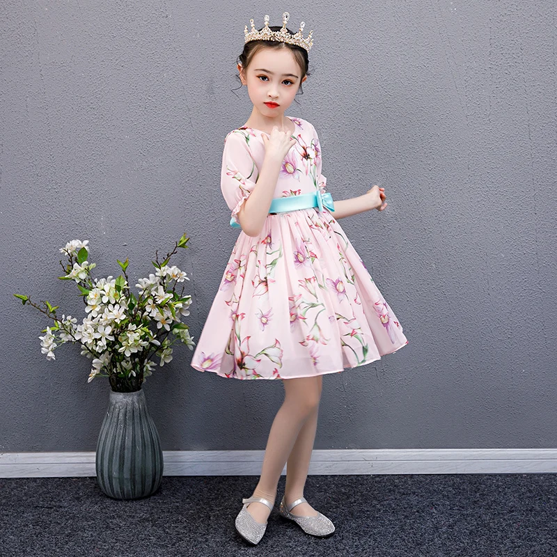 Newest Design Lovely Flower Baby Girl Dress Children Wedding Party Dress Long Sleeve Girl Dresses