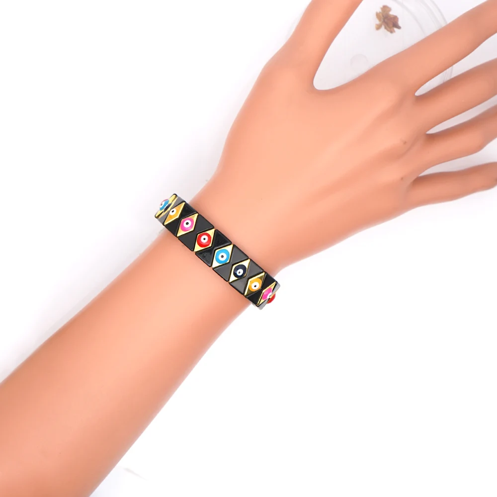 High End Alloy Enamel Tile Rainbow Bracelets Turkish Evil Eye Pulseras Mujer Moda 2020 Summer Beach Fashion Jewelry