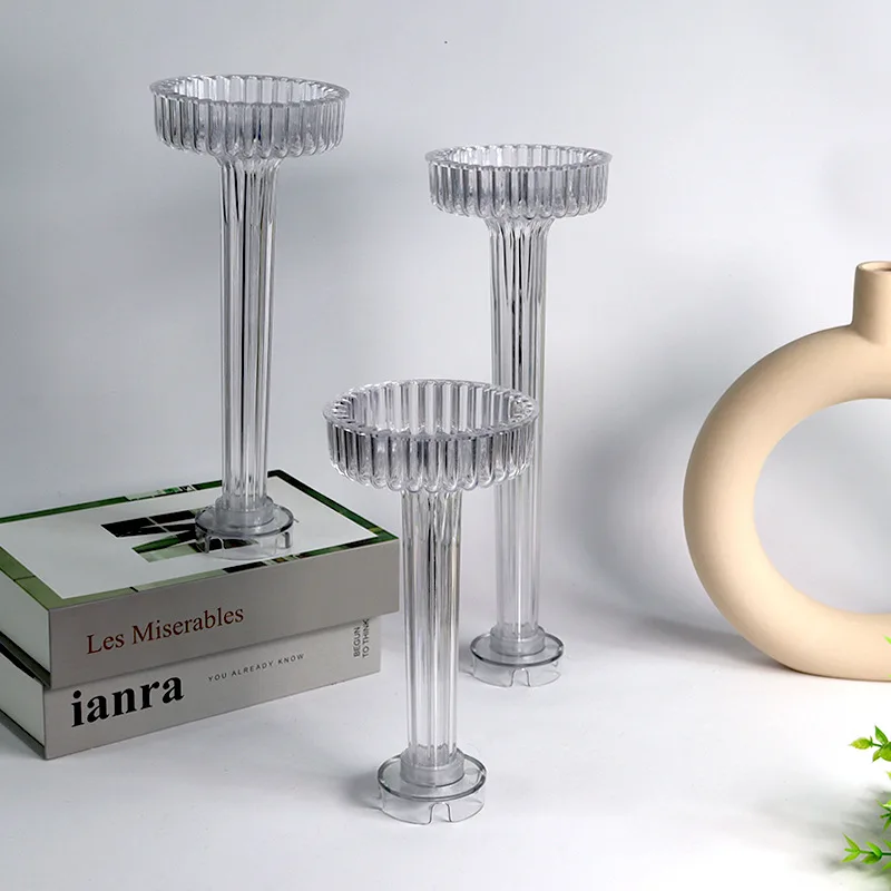 DIY Long Pole Vase Acrylic Candle Mold Stripe Plastic Pillar Candle Mould vase Cylinder Moulds for Candle Making