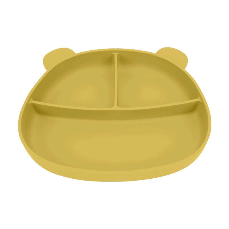 Wholesale First stage food grade baby training plate Feeding cute Baby bear shape Silicone plate