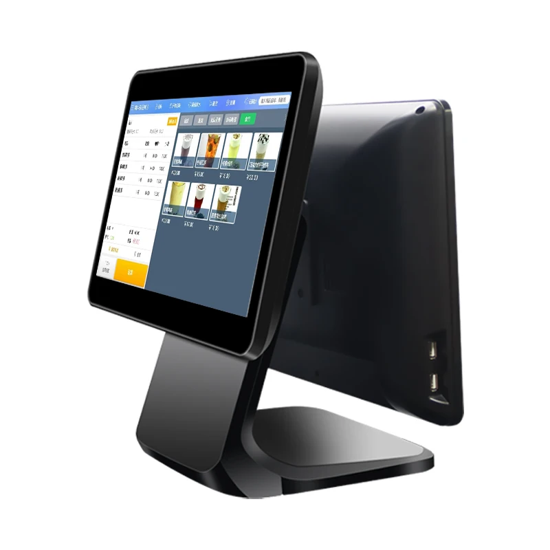 double screens 13.3inch+15.6inch touch screen  All In One  pos pc terminal machine Pos system for Restaurant Retail