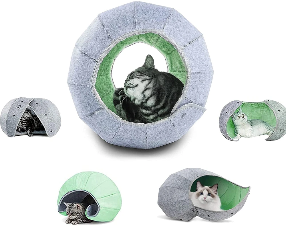 2021 New Designs Foldable Felt Cat Caves Felt Cat Toys Indoor Cat Tunnel Tube