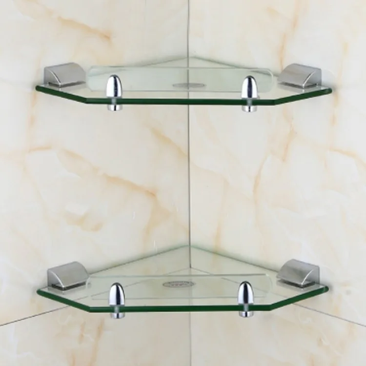 Bathroom Accessories glass corner shelves Wall Mounted shower Dual glass shelf for bathroom