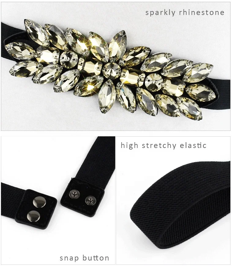 Interlockings Waistband Women Rhinestone Beaded Crystal Stone Elastic Belt for Wedding Party