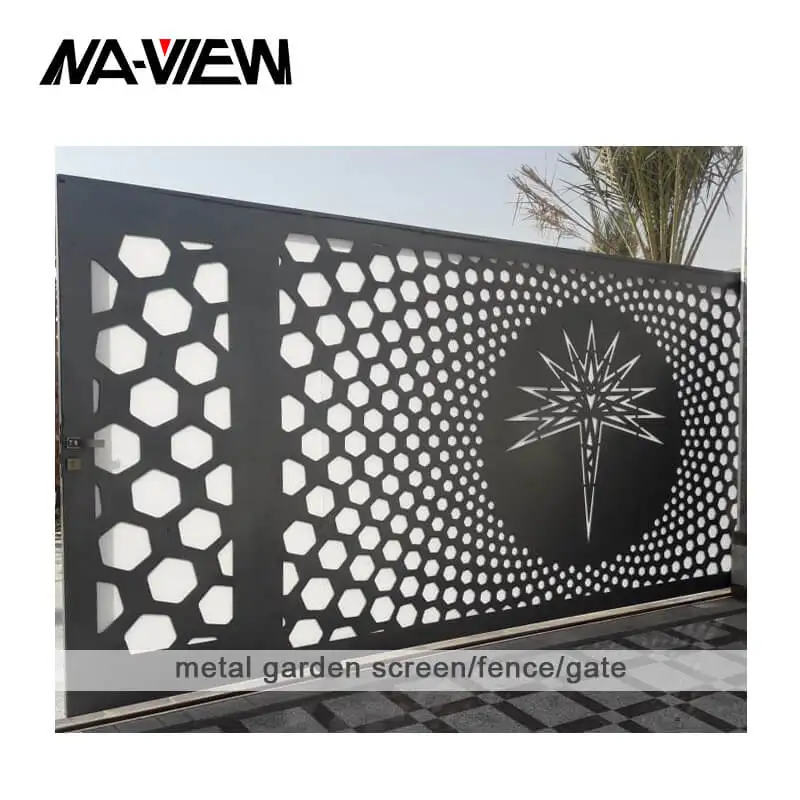 Modern Vintage Rustic Oriental Perforated Metal Fence Driveway Gates Rail Fencing Gate Welded Security Gate Vintage Parties