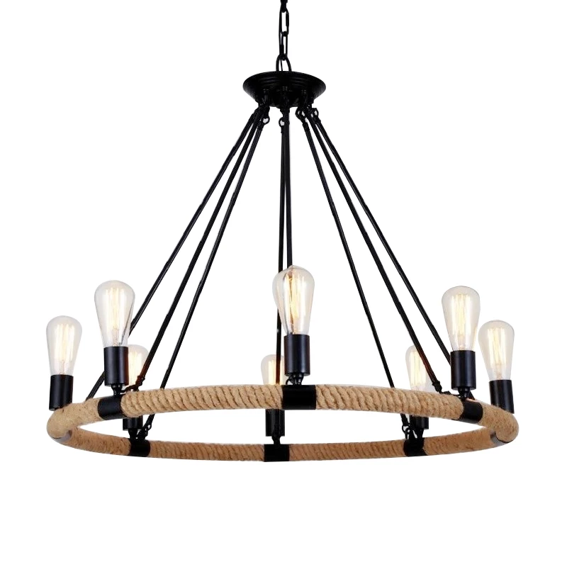 Guzhen Metal black Restaurant industrial antique rope modern pendant lamp chandeliers luminaire pendant lights
