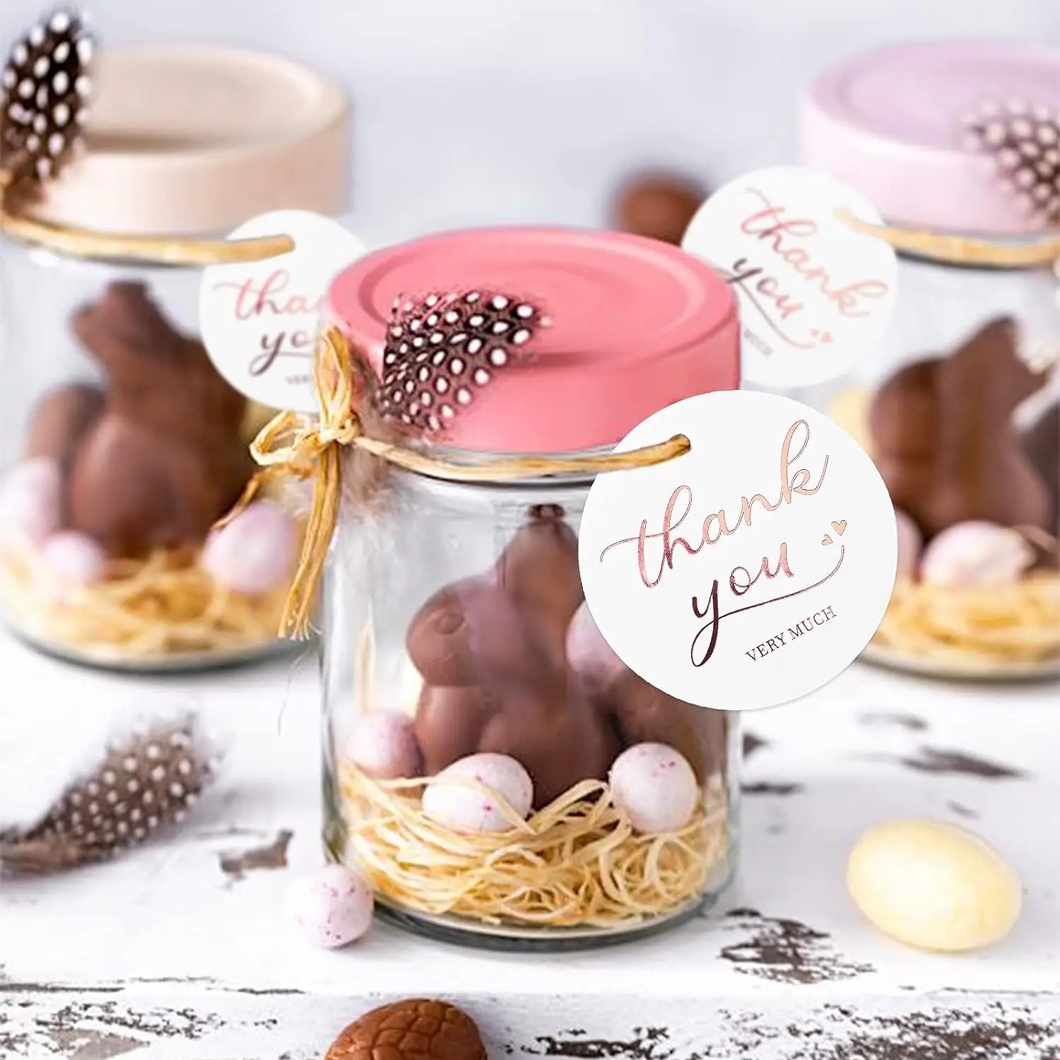 Personalized Present Thank You Very Much Tags Round Rose Gold Thank You Gift Tags with String for Party Wedding