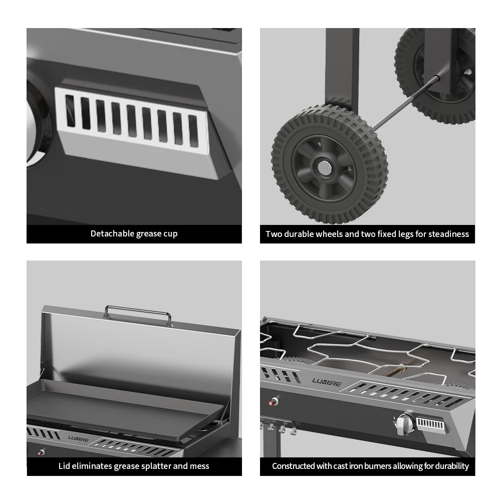 Outdoor Gas Cooker Camping Gas Stove 2 Cast Iron Burner Propane Griddle Barbecue Grill For Backyard