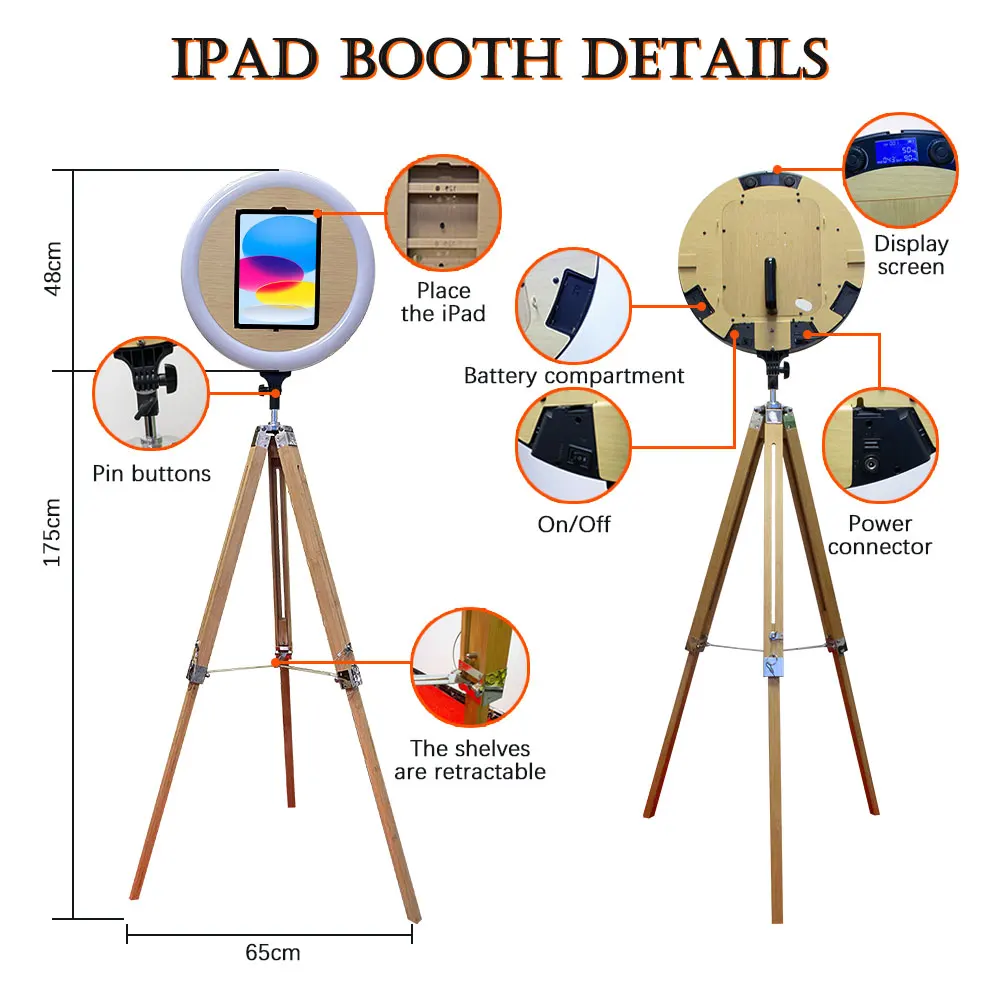 High Quality Portable Selfie Ipad Photo Booth With Ring Light Photo Booth for Sale Tripod Ipad Photo Booth Customized Size