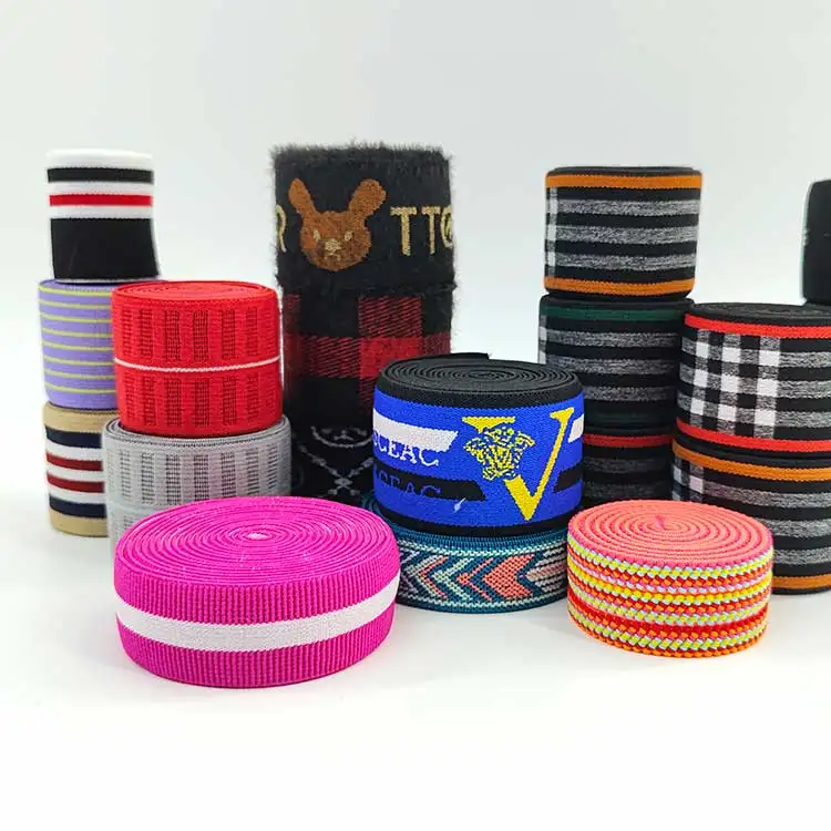 2 - 8 cm Custom Letters Jacquard Logo Colors Woven Elastic Band Webbing for Garment Clothing Apparel Accessories