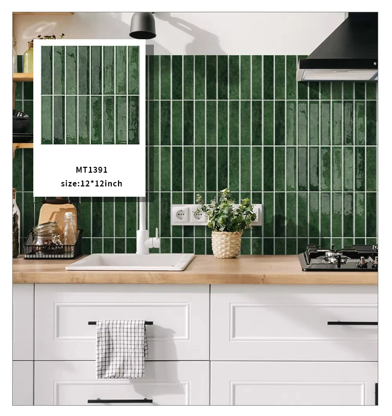 JORRUNS 3D Wallpaper DIY Home Decor Kitchen Backsplash Tile Peel and Stick Tite Green Wall Tiles
