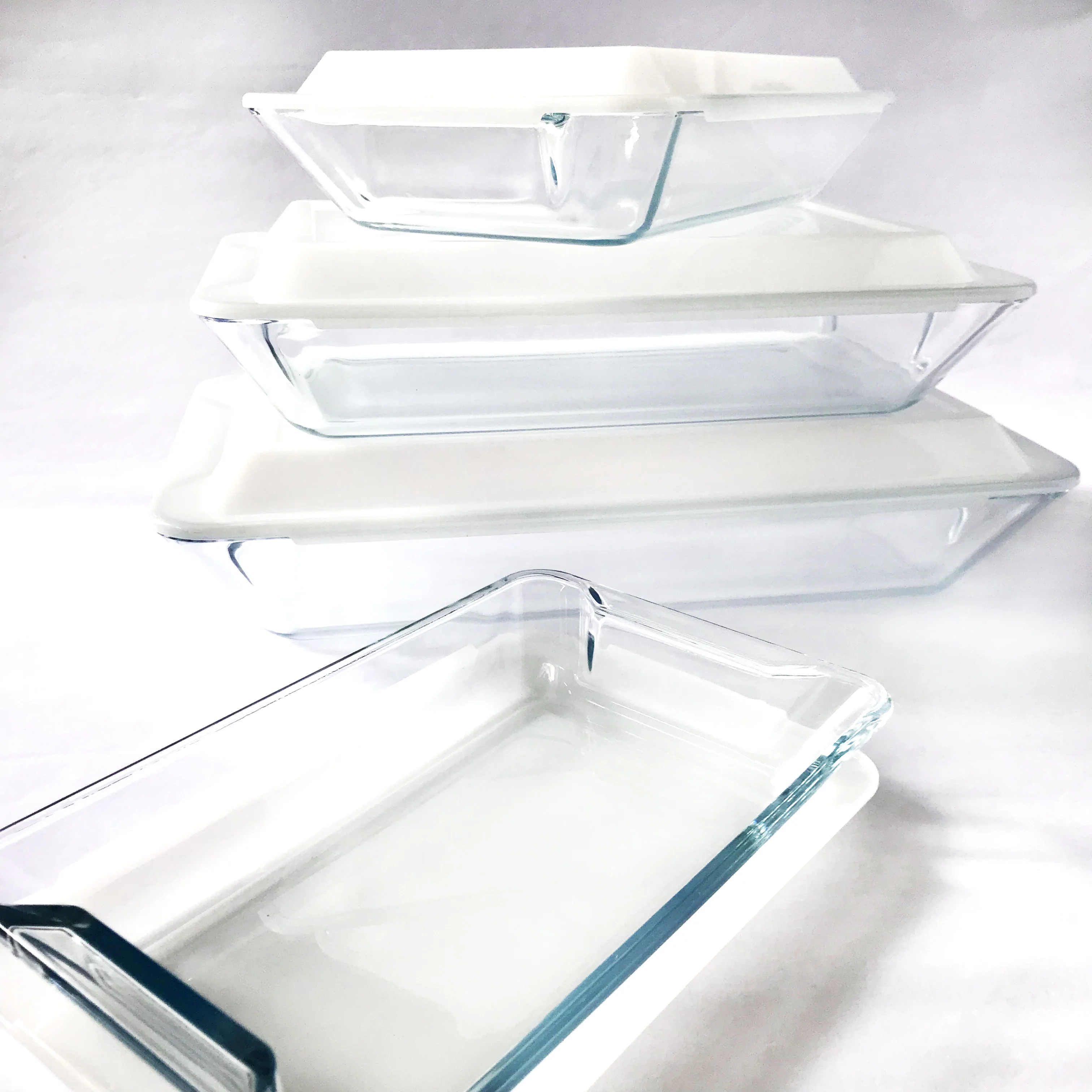 Clear Rectangular Heat Resistant Borosilicate Tempered Glass Bakeware Set with Lid Baking Pans Set