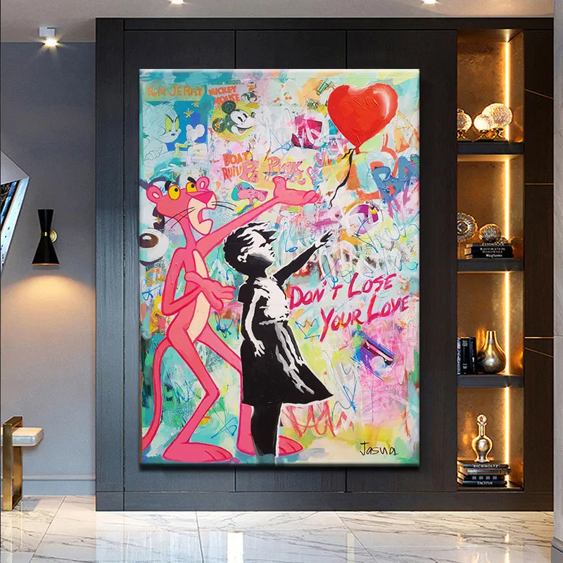 Pink Leopard Banksy Shredded Artwork Fashion Graffiti Abstract Decor for Home Living Room Bedroom Print Posters Canvas Paintings