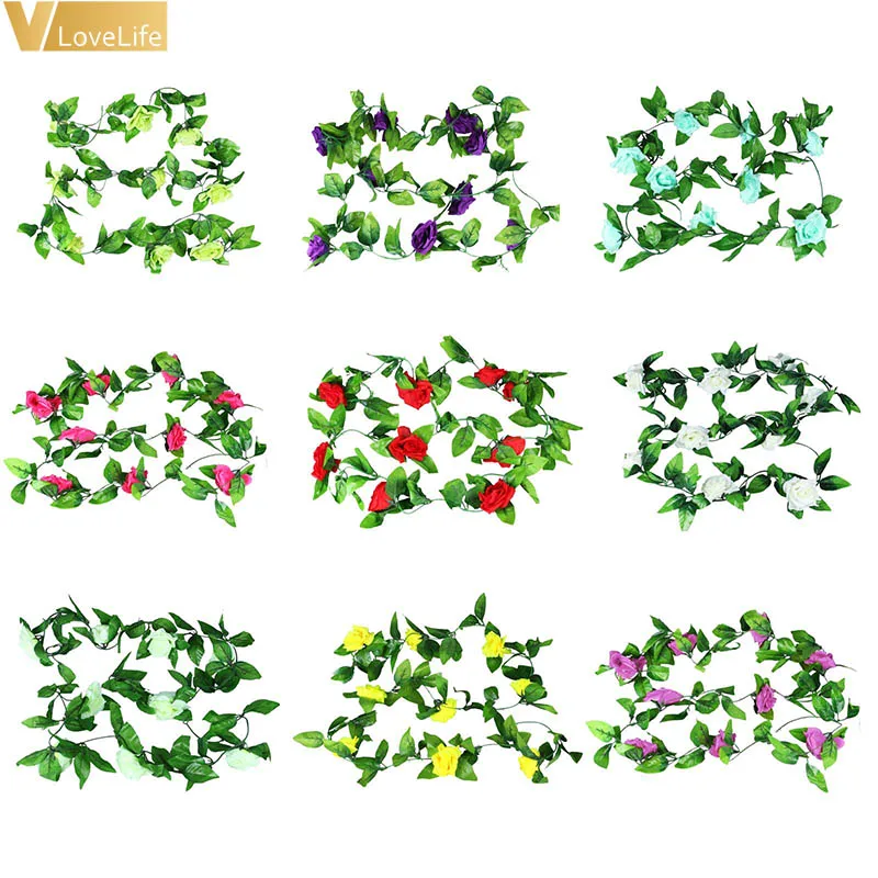 
Vlovelife Artificial Flowers Plants Rose Flowers Vine Garland for Hotel Wedding Home Party Garden Artificial Rose Flower Garland 