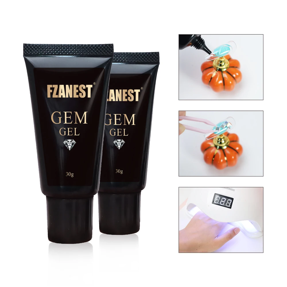 FZANEST 3D Rhinestone Gel Glue 30ml Nail Glue Gems-On Gel in Tube Nail Crystal Gem Glue Gel Set