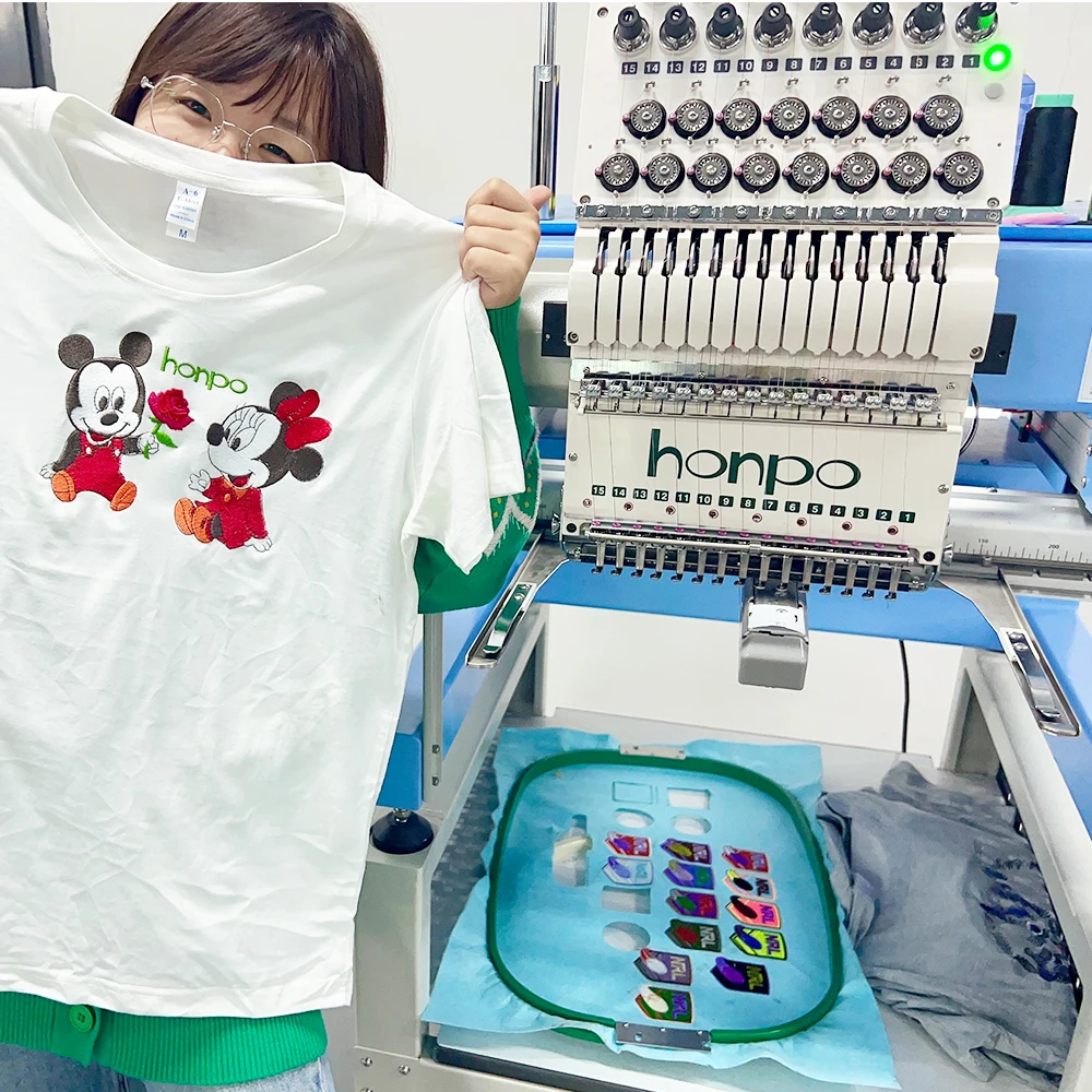 50% Discount honpo Single Head Embroidery Machine Computerized in China 1500 SPM for Hat Clothe Pant Embroidery