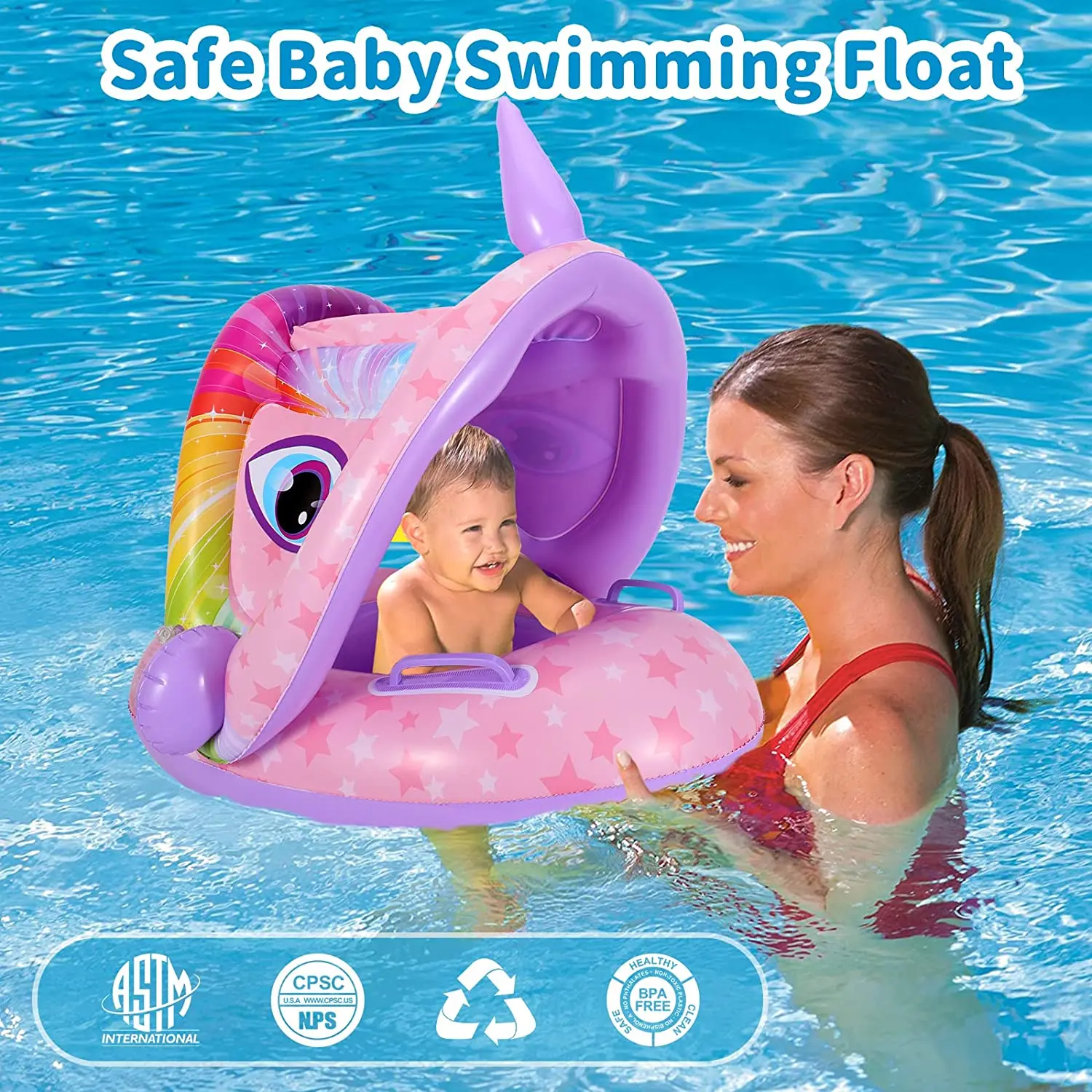 Baby Pool Float with Canopy, Unicon Inflatable Baby Swimming Float with Sunshade