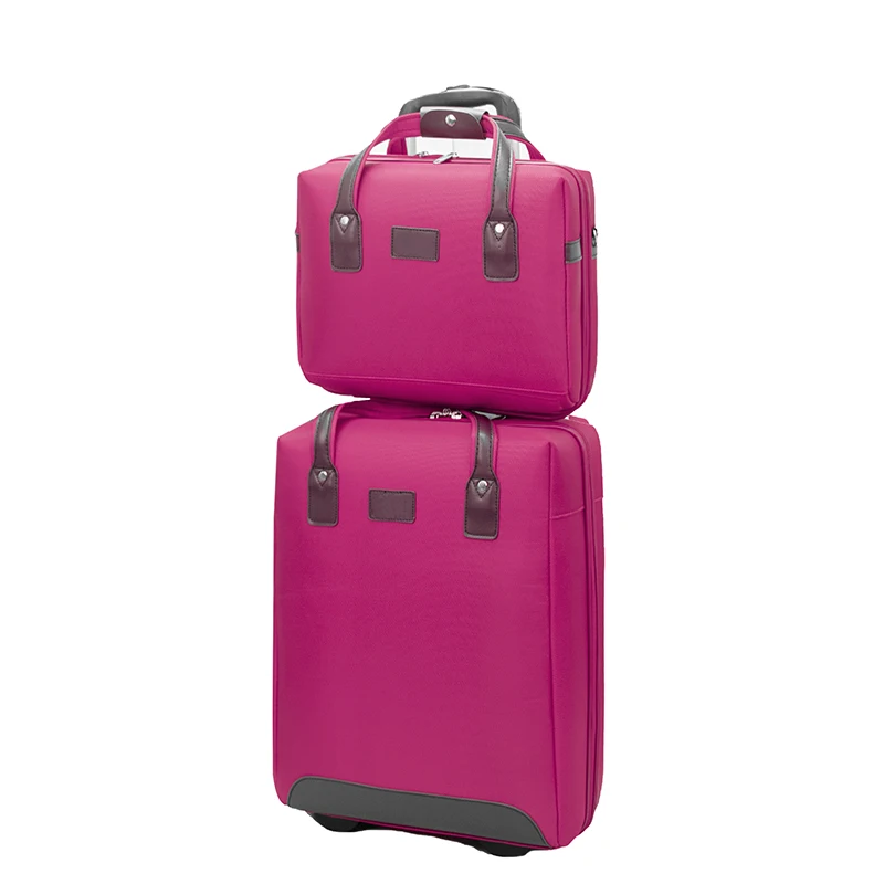 Factory wholesale maletas de viaje pink nylon 2pcs light weight travel luggage sets trolley suitcases for women