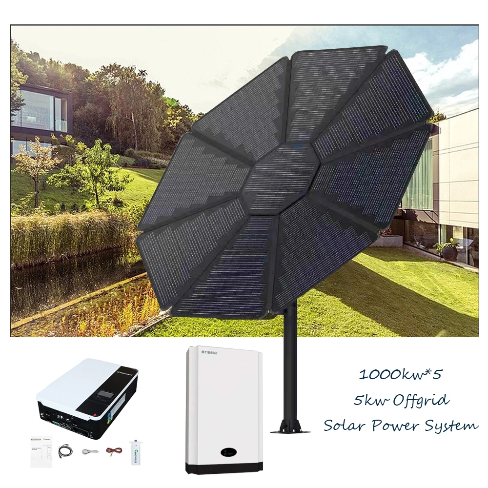 Home System Solar Inverters 5KW Solar Sunflower Energy System with Growatt Inverter Life PO4  Lithium Battery