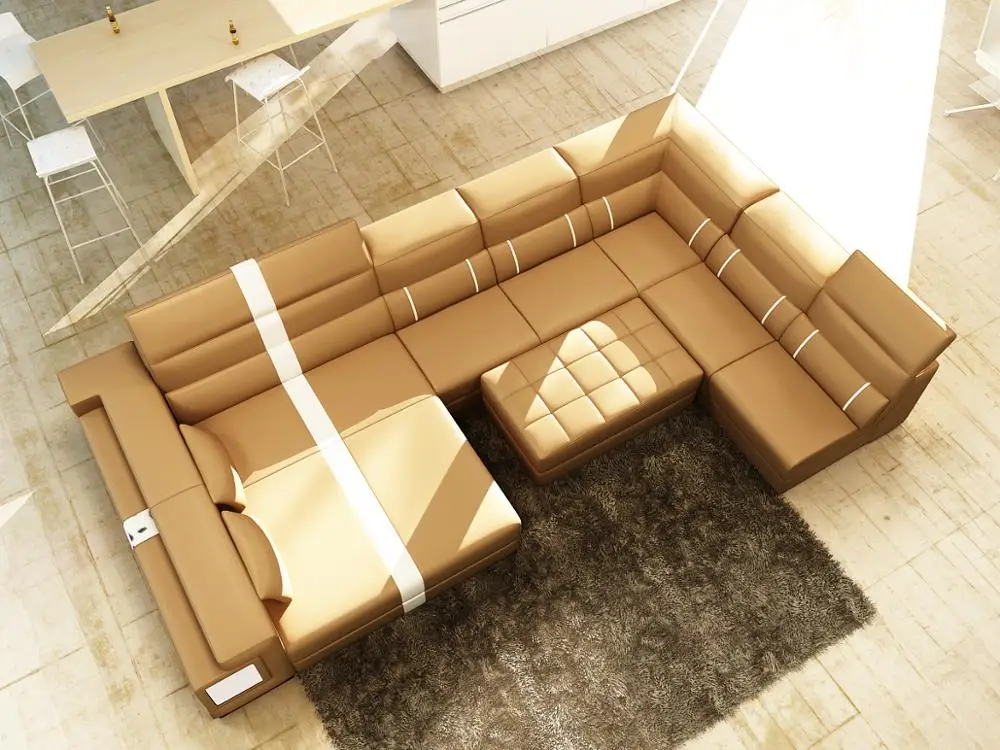 Fashionable design  modern U shape sectional furniture for Black leather living room sofa set