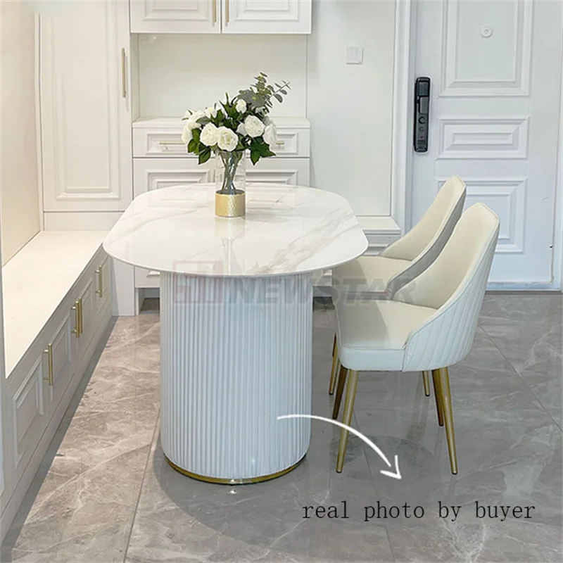6 Seaters Luxury Modern Home Marble Dining Table Leather Waterproof Leg Oval Shape Table Marble Dining Tables