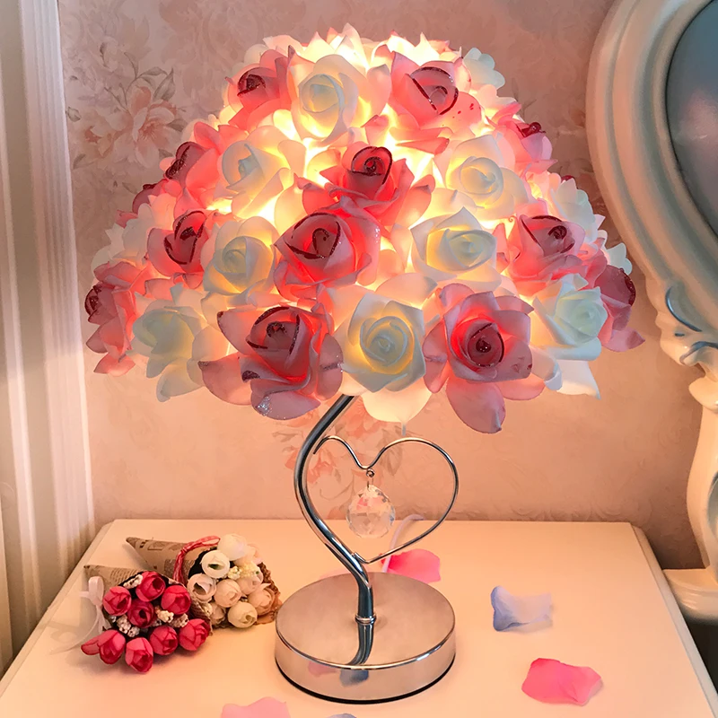 European Modern Table Lamp Rose Flower LED Night Light Bedside Desk Light For Home Wedding Party Decor