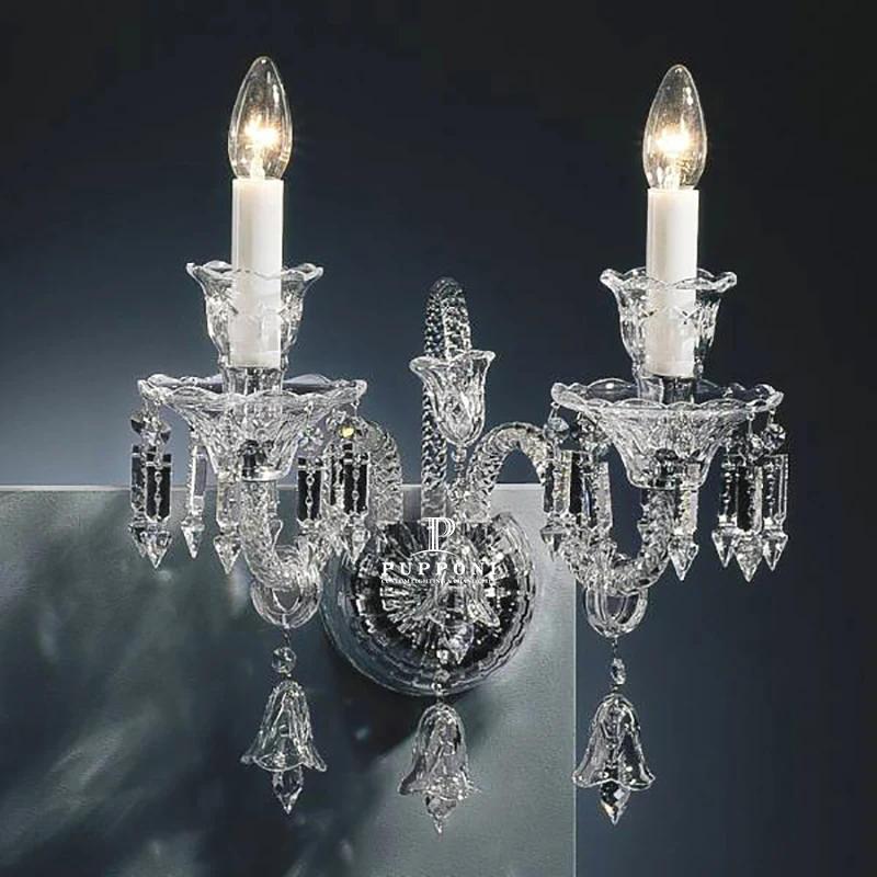 European Classic Luxury Chrome Plated Wall Lamp Indoor Bedroom Hall Corridor Glass Lampshade Crystal Decorative Wall Light