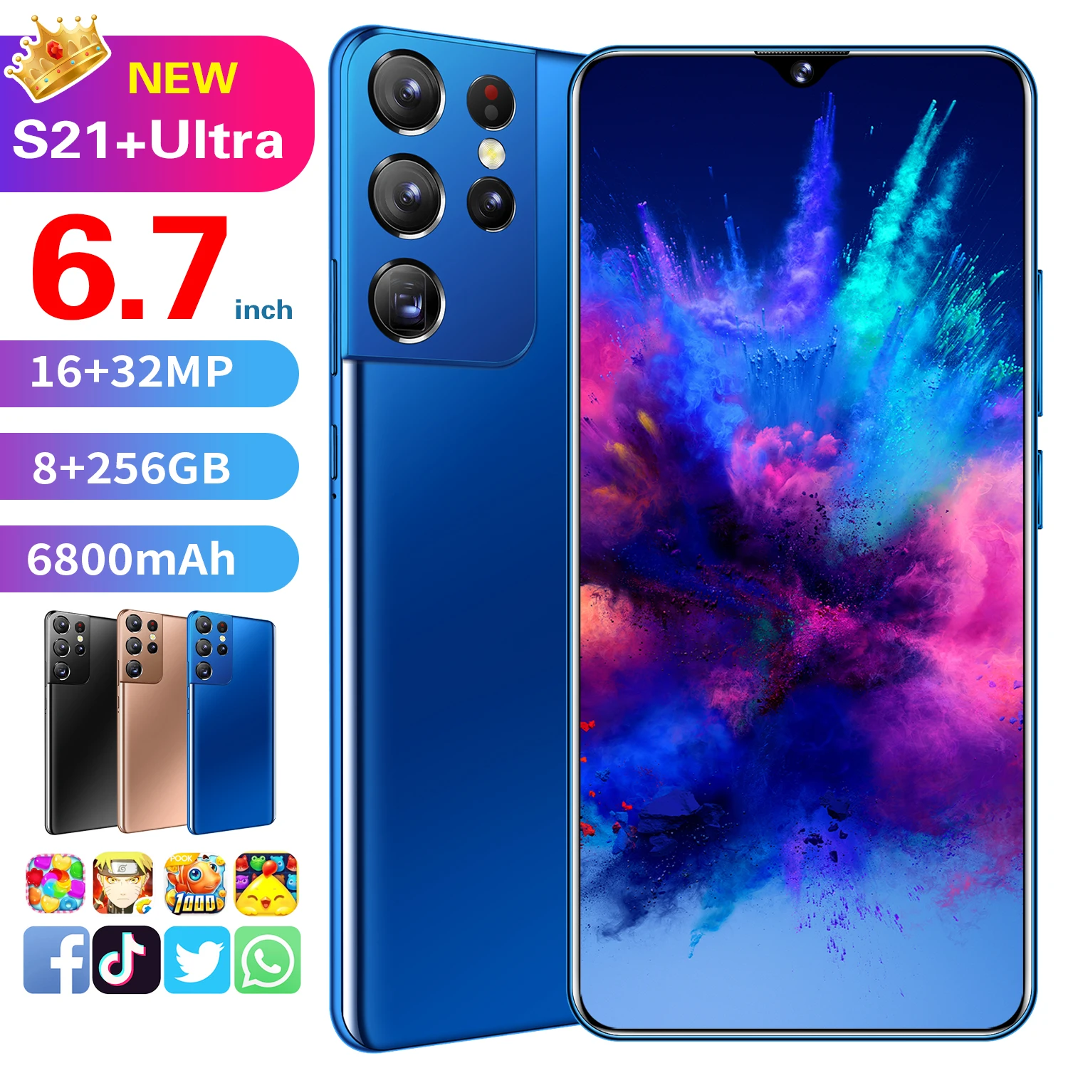 Смартфон S21 + 8 256 ГБ 6 7 дюйма Android 10 0 16 32 МП 5G