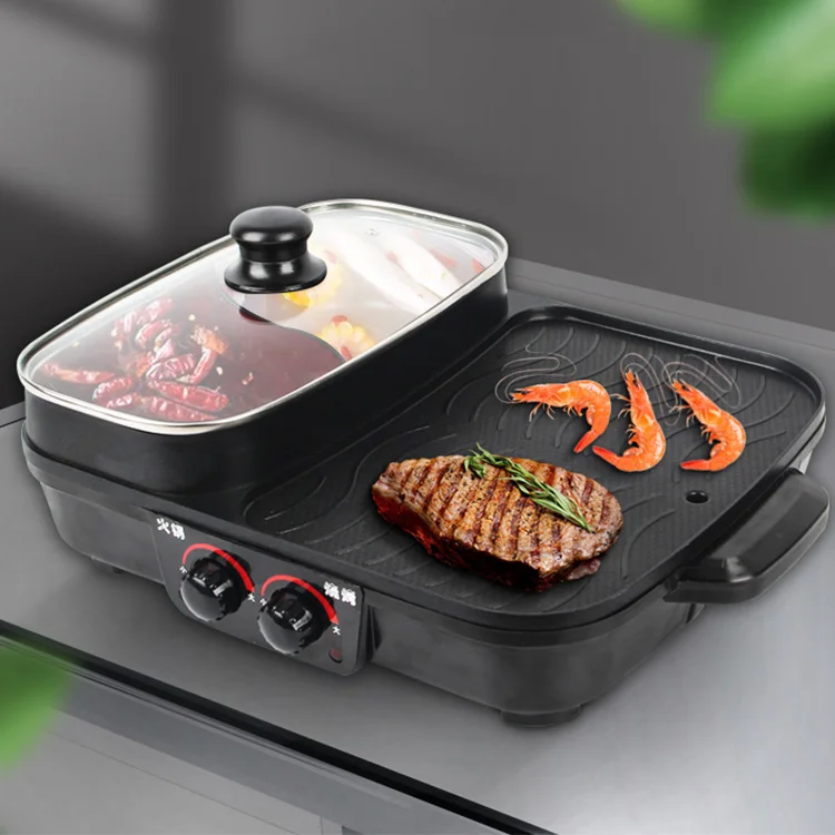 China Factory 2000W Indoor Multi-Function 2 In 1 Barbecue Electric Grills With Cooking Hotpot
