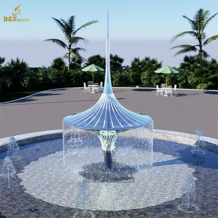 Outdoor Modern Stainless Steel Simple Orthogon Statue Metal Sculpture Water Fountain