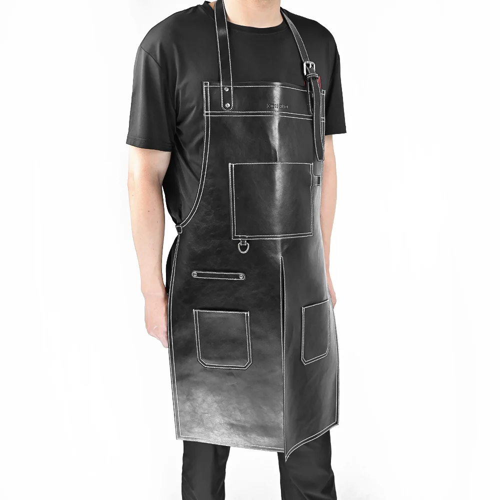 Custom LOGO black genuine leather artisan cooking barbecue kitchen bartender woodworking hairdresser chef apron