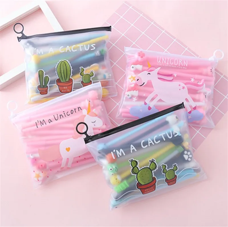 Back To School канцелярские милые ручка для мальчиков и девочек 20 шт Kawaii файл Карманный упаковка мультфильм набор гелевых