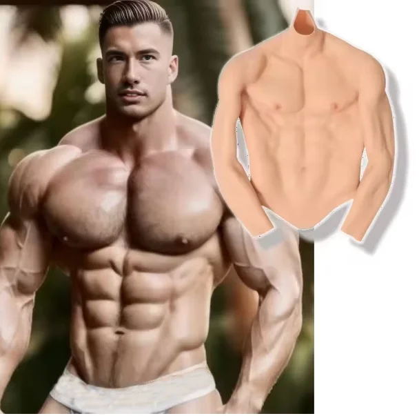 Realistic Fake Muscle Silicone Male Chest Half Body Suit with Lifelike Skin Texture, for Cosplay Halloween Props