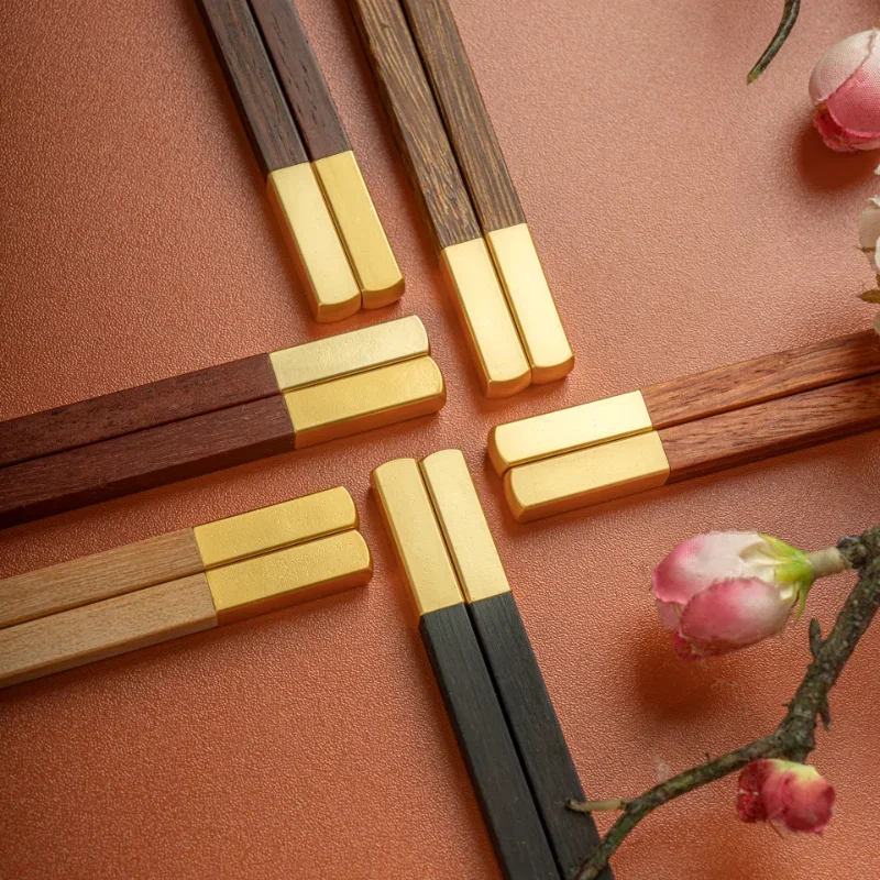 Household Copper Headed Chinese Chopsticks Natural Mahogany Chopsticks High-temperature Resistant Chinese Family Chopsticks